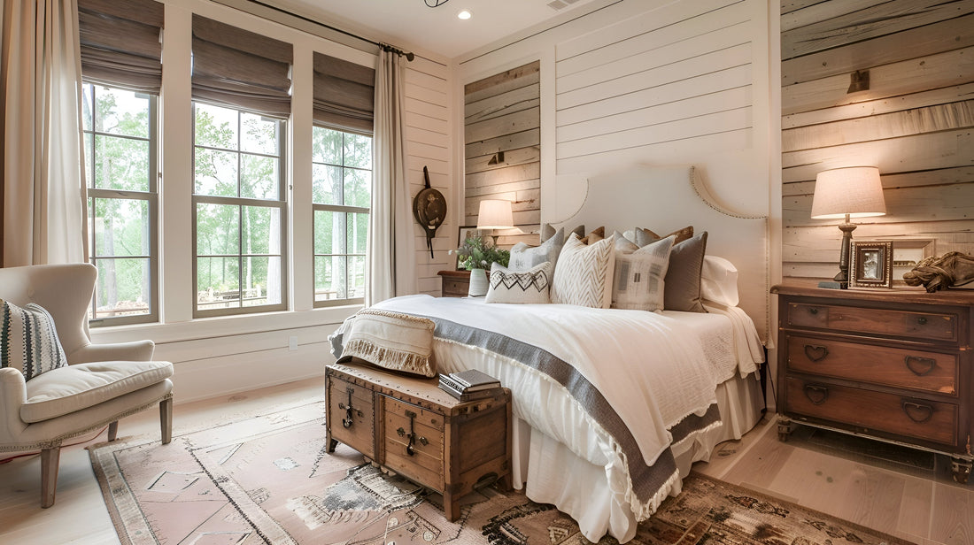 Discover a Modern Rustic Bedroom: Cozy Farmhouse Style for a Warm, Inviting Retreat