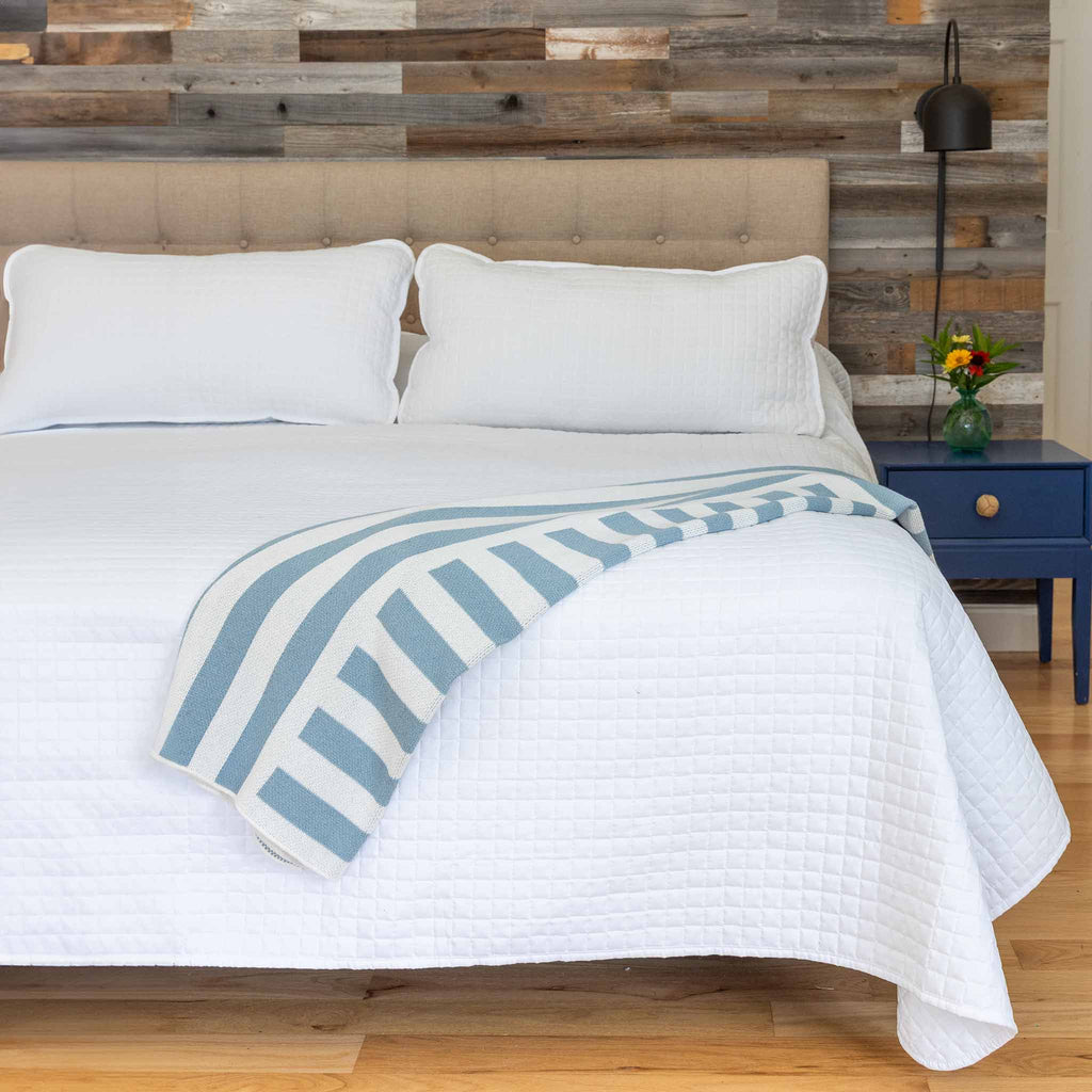 Cotton Sustainable Knit Throw Blanket - Coastal Stripes