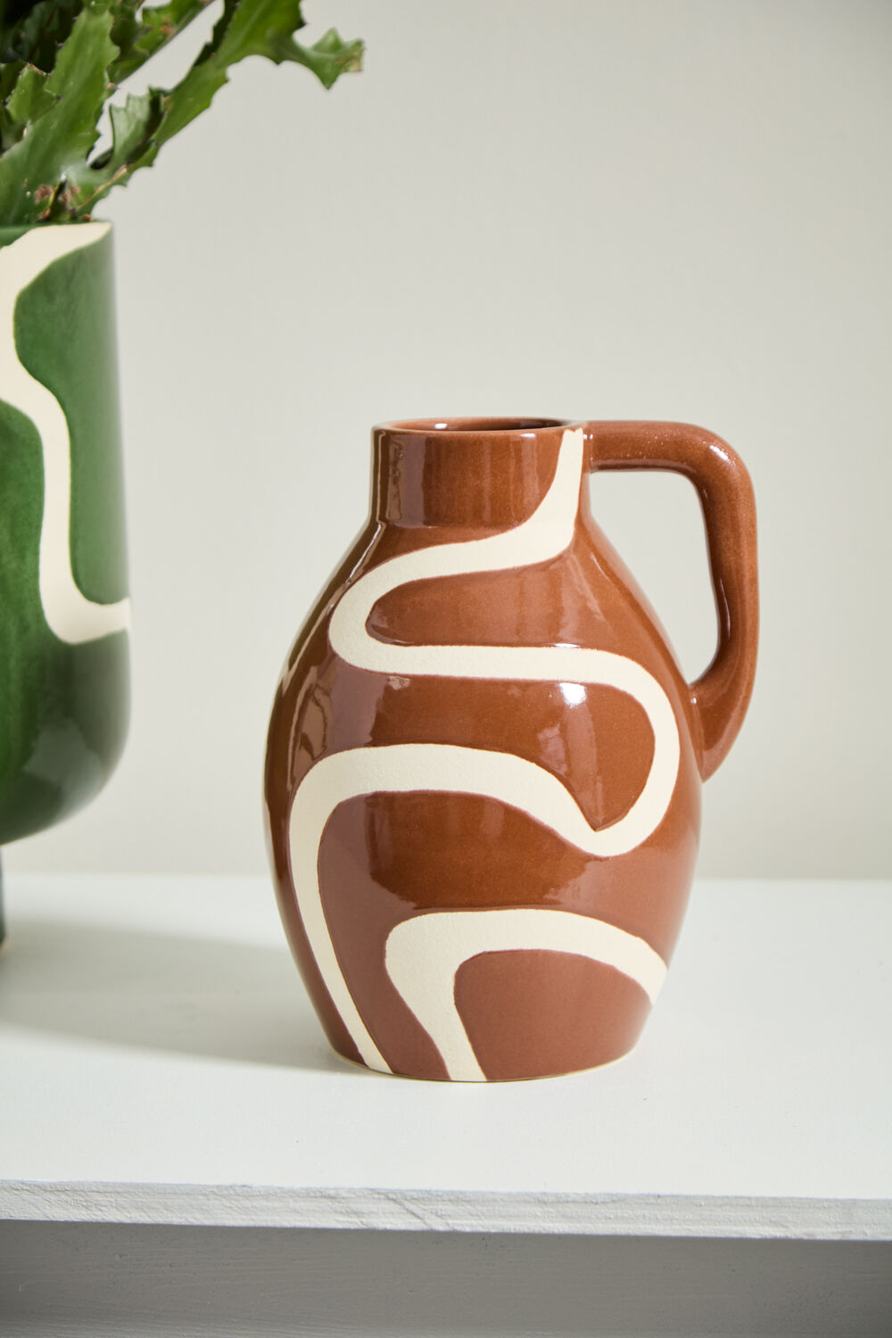 Sepia Brown and White Decorative Jug