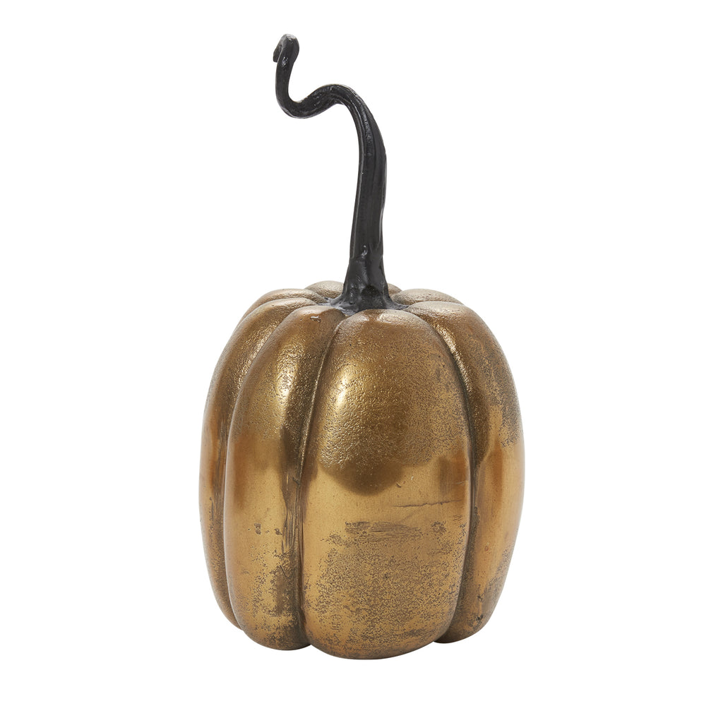 Antique Gold-Finished Cast Aluminum Pumpkin 5.25"x 10.75"