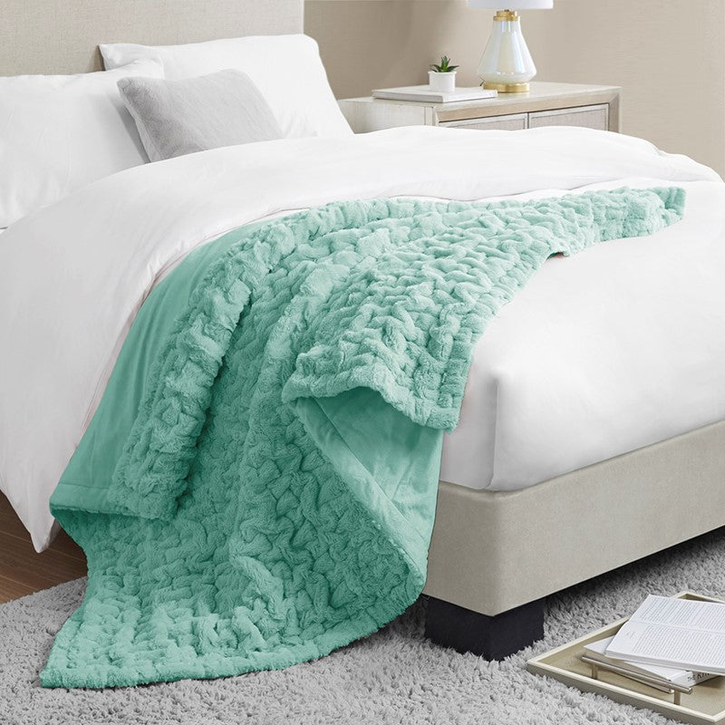 Ruched Fur Throw by Madison Park