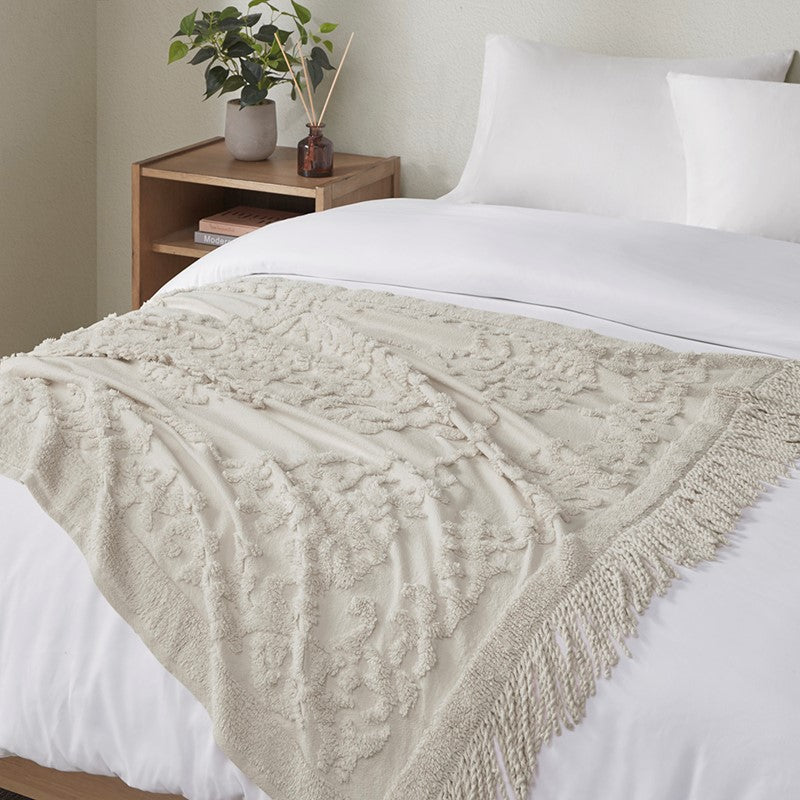 100% Cotton Tufted Chenille Lightweight Throw With Fringe Tassel by Madison Park