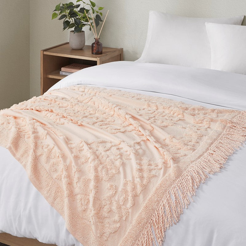 100% Cotton Tufted Chenille Lightweight Throw With Fringe Tassel by Madison Park