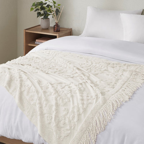 100% Cotton Tufted Chenille Lightweight Throw With Fringe Tassel by Madison Park