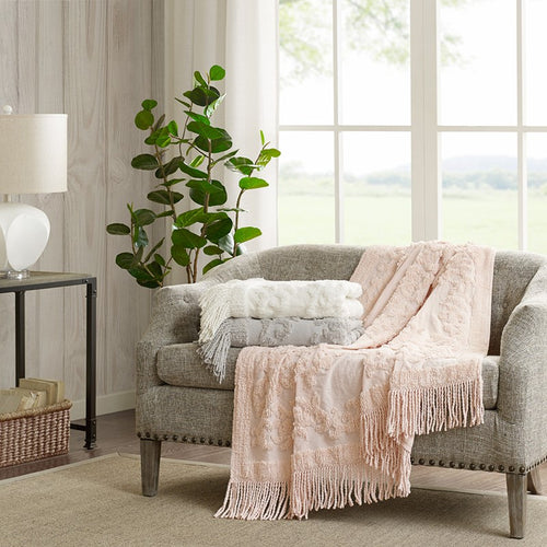 100% Cotton Tufted Chenille Lightweight Throw With Fringe Tassel by Madison Park