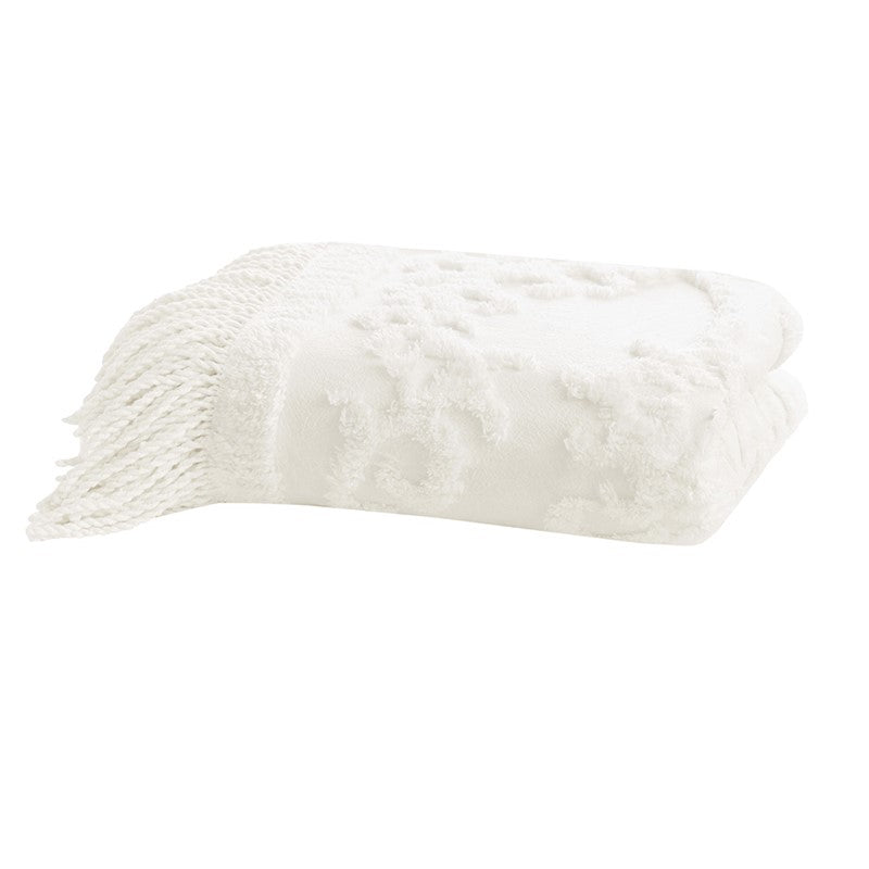 100% Cotton Tufted Chenille Lightweight Throw With Fringe Tassel by Madison Park