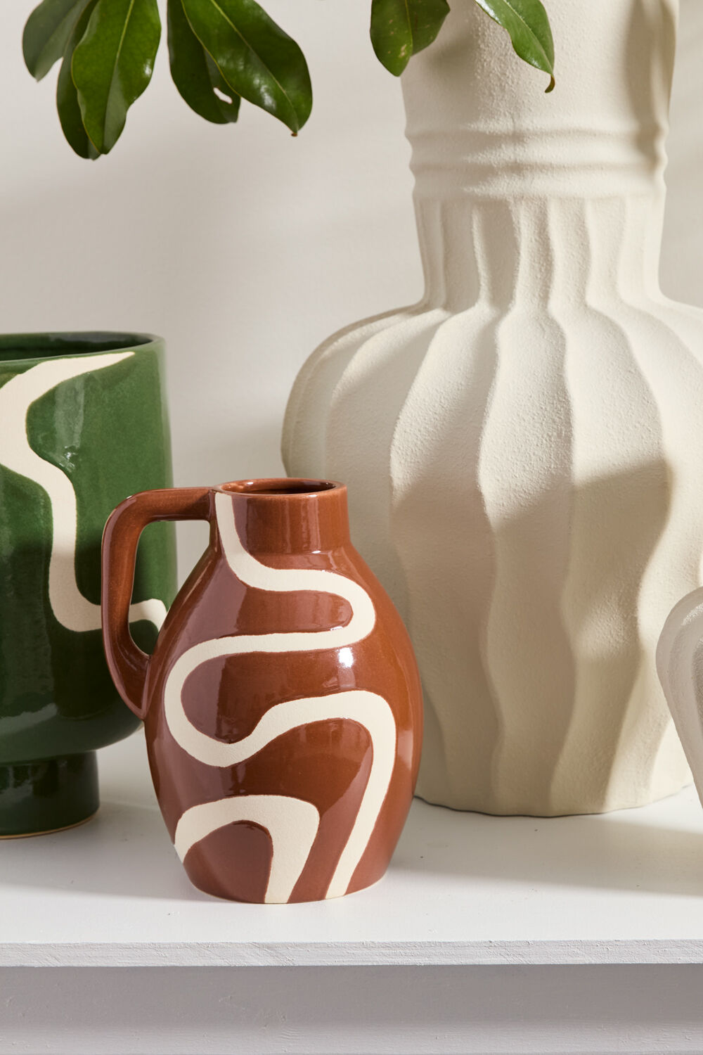 Sepia Brown and White Decorative Jug