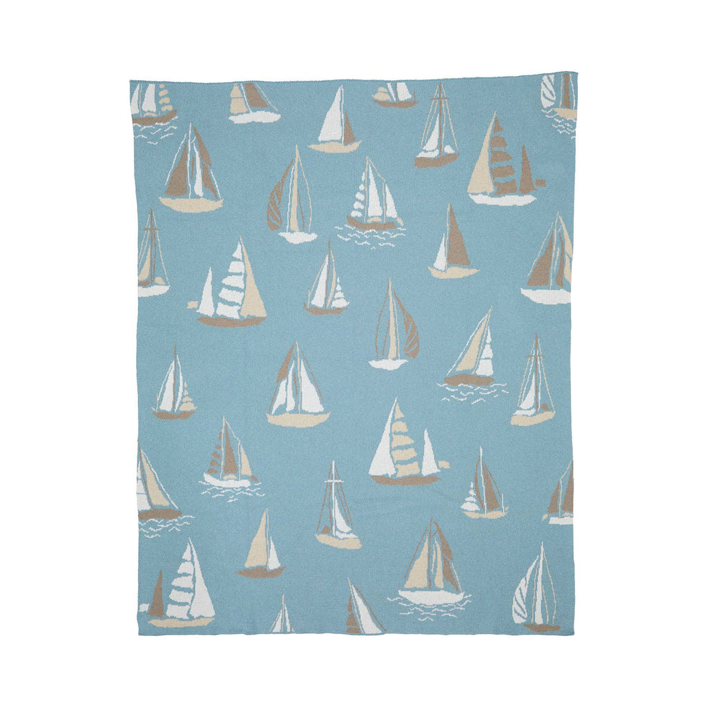 Cotton Sustainable Knit Throw Blanket | Summer Gift - Sailboats