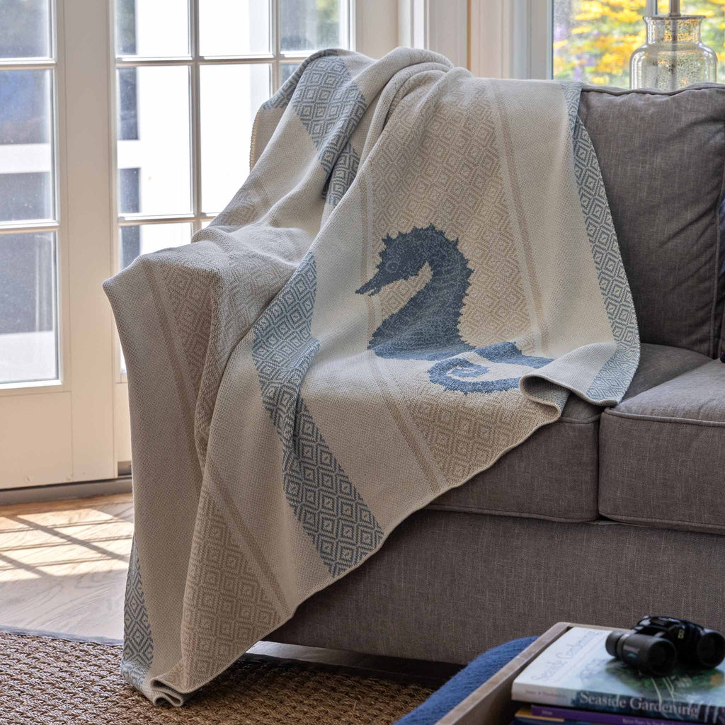 Cotton Sustainable Knit Throw Blanket | Summer Gift - Seahorse Square