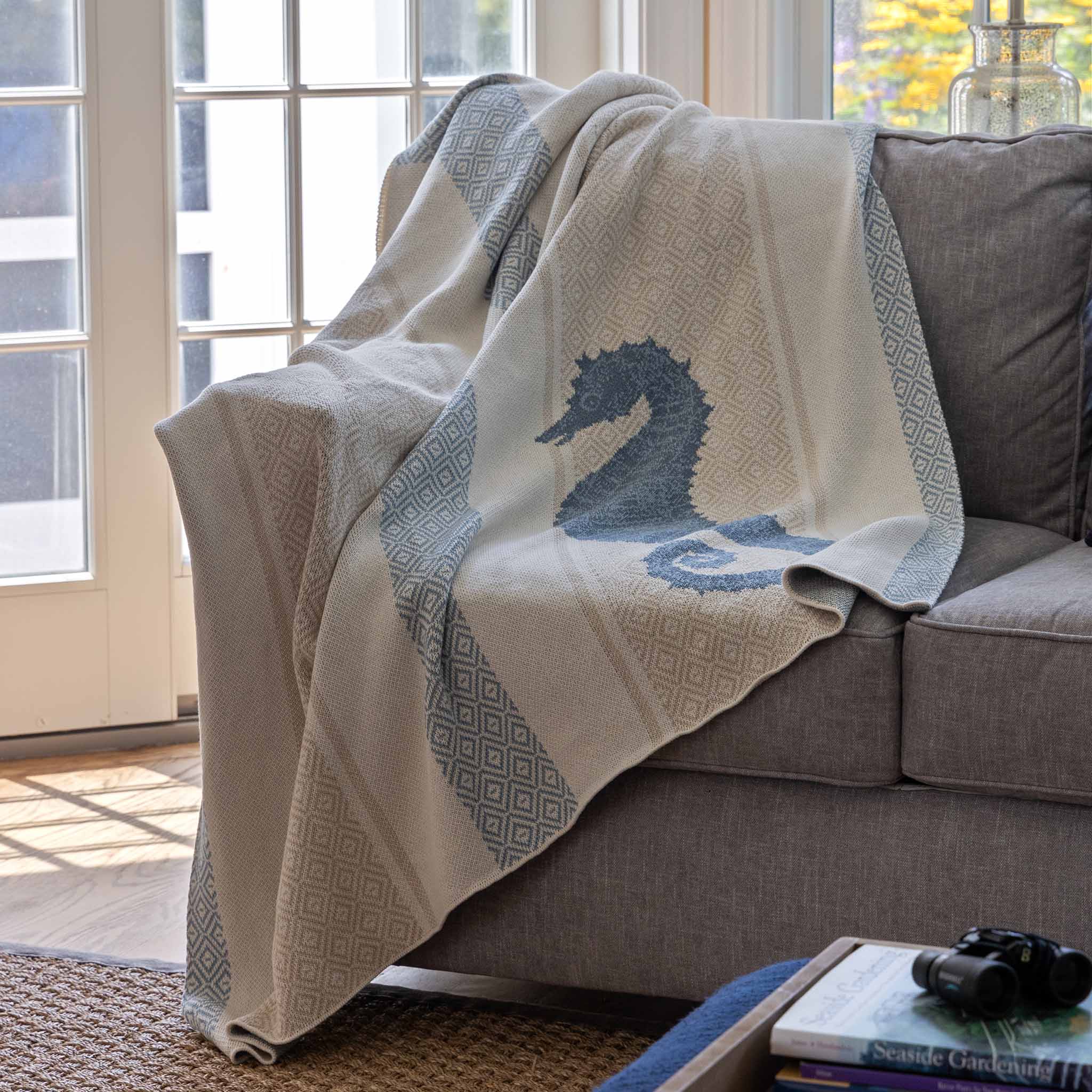 Cotton Sustainable Knit Throw Blanket | Summer Gift - Seahorse Square