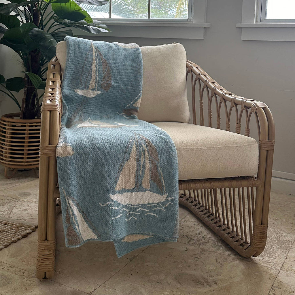 Cotton Sustainable Knit Throw Blanket | Summer Gift - Sailboats