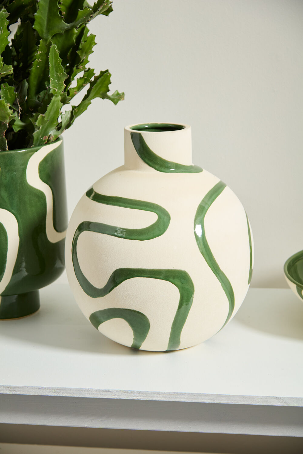Green Curved Pattern on White Vase - Coming Soon