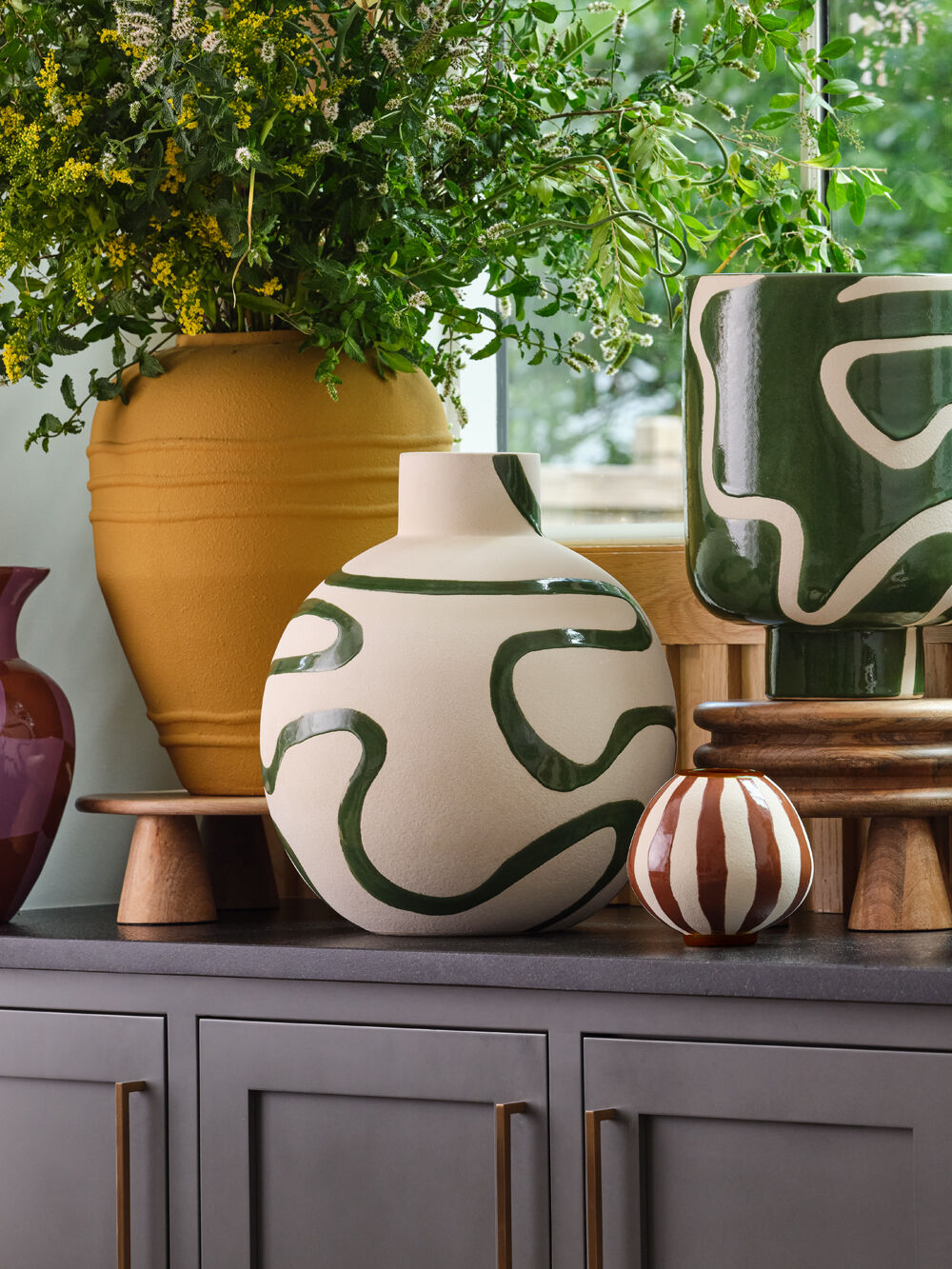 Green Curved Pattern on White Vase - Coming Soon
