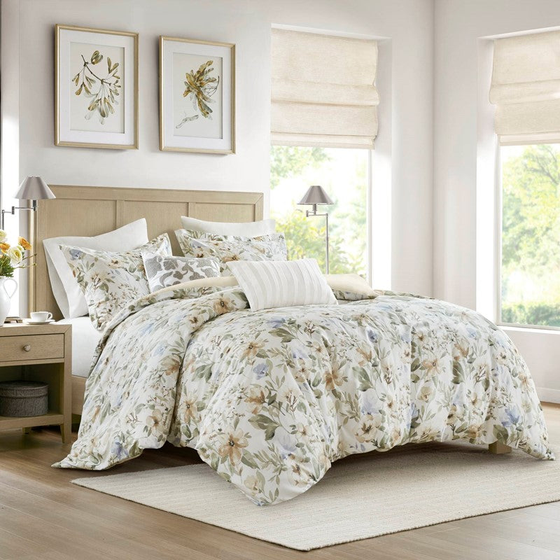 Herbal 5 Piece Cotton Sateen Print Duvet Set by Harbor House Blues