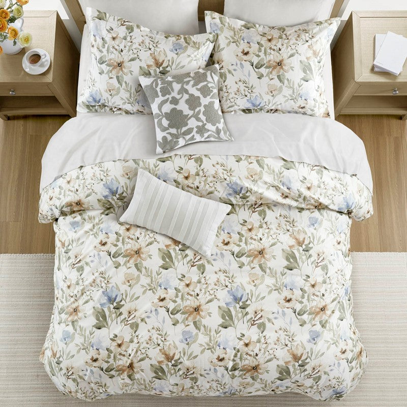Herbal 5 Piece Cotton Sateen Print Duvet Set by Harbor House Blues