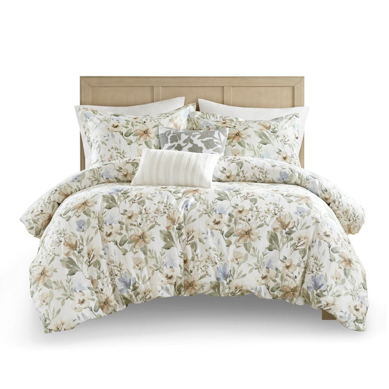Herbal 5 Piece Cotton Sateen Print Duvet Set by Harbor House Blues