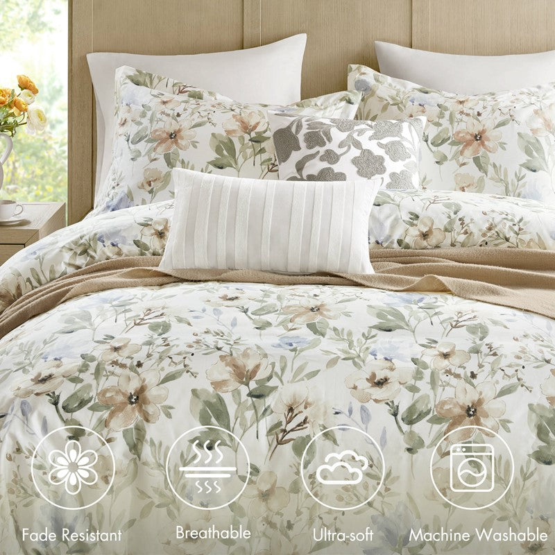 Herbal 5 Piece Cotton Sateen Print Duvet Set by Harbor House Blues