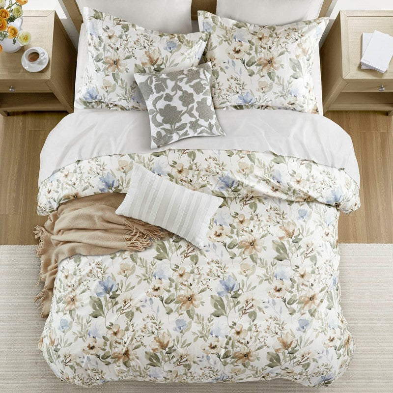 Herbal 5 Piece Cotton Sateen Print Duvet Set by Harbor House Blues