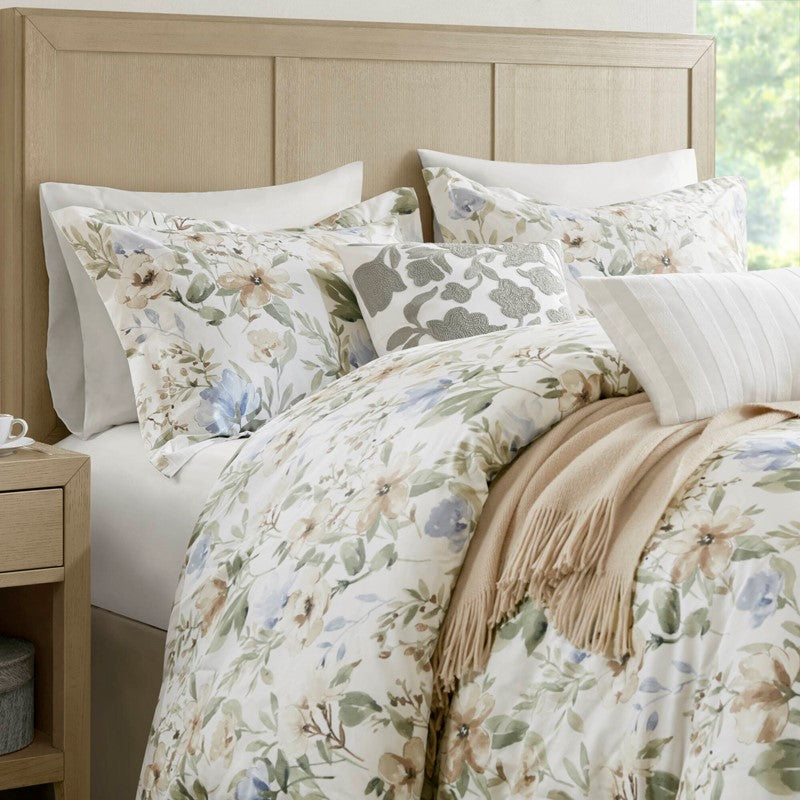 Herbal 5 Piece Cotton Sateen Print Duvet Set by Harbor House Blues