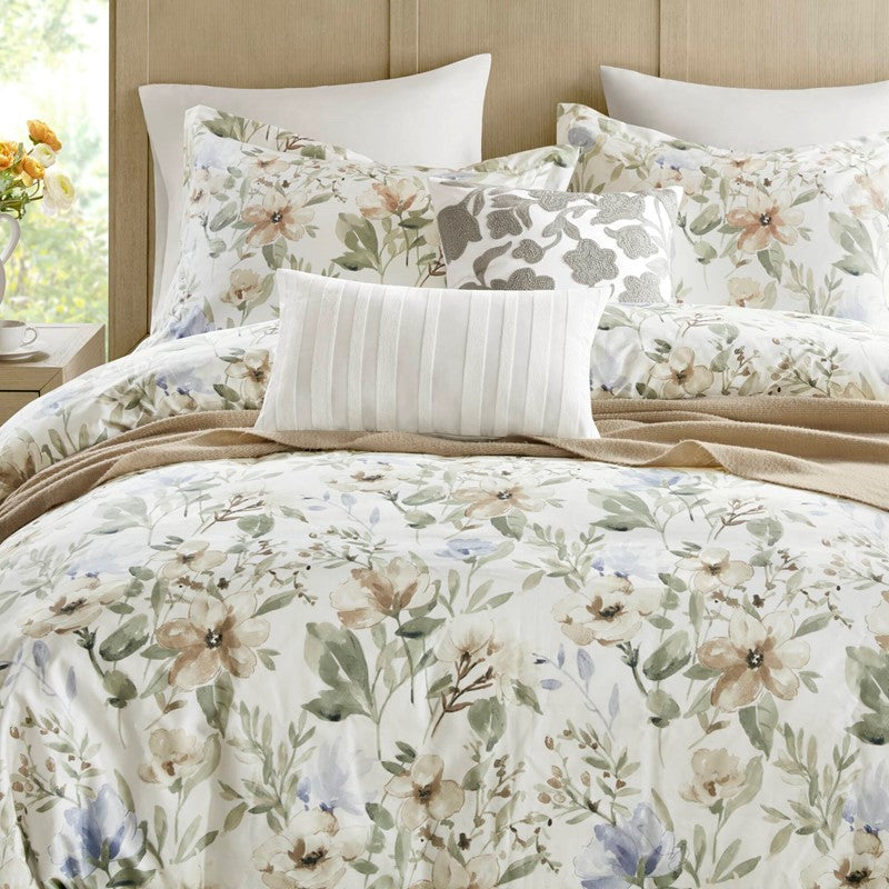 Herbal 5 Piece Cotton Sateen Print Duvet Set by Harbor House Blues