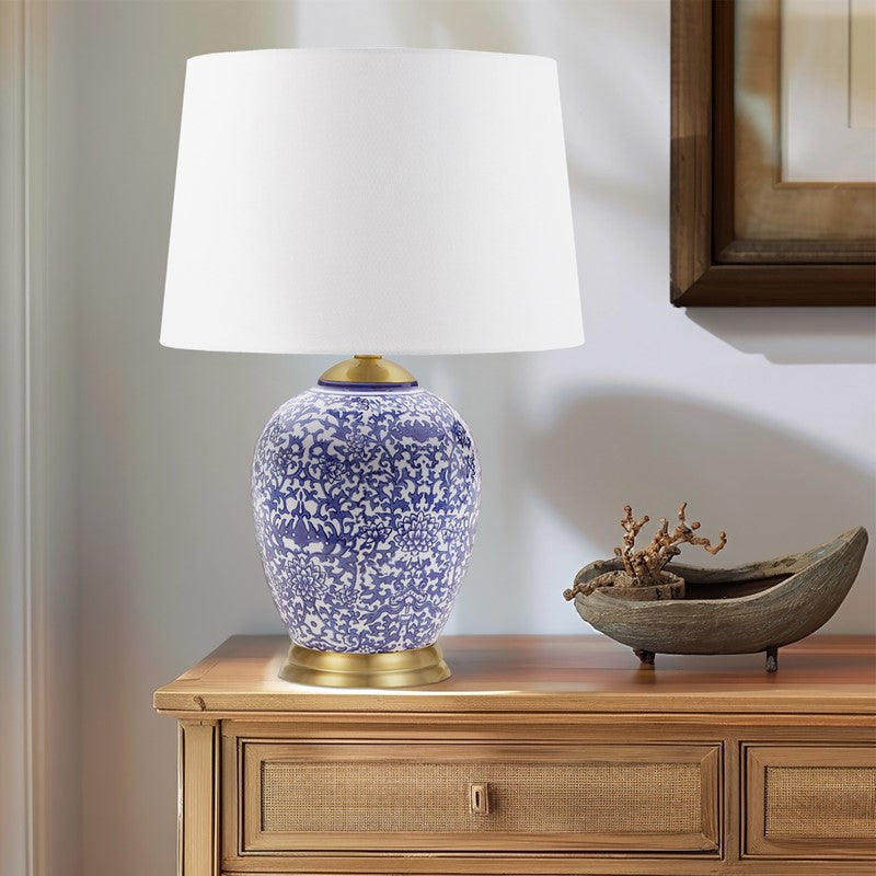 Blue and White Ceramic Ginger Jar Table Lamp