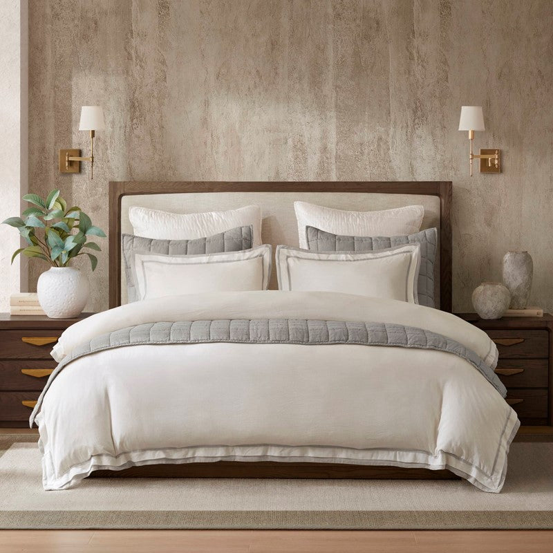 Linen Blend Double Flange Duvet Cover Set by Harbor House