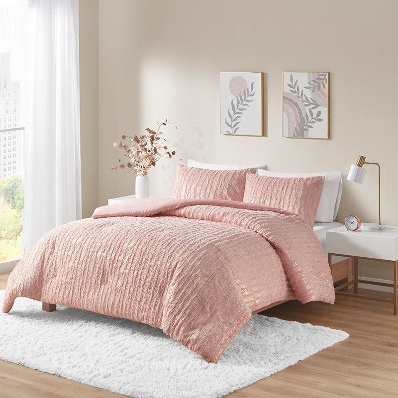 Naomi Metallic Print Faux Fur Comforter Set by Madison Park