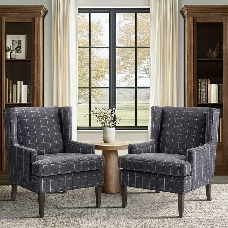 Decker Plaid Wingback Armchair by Martha Stewart