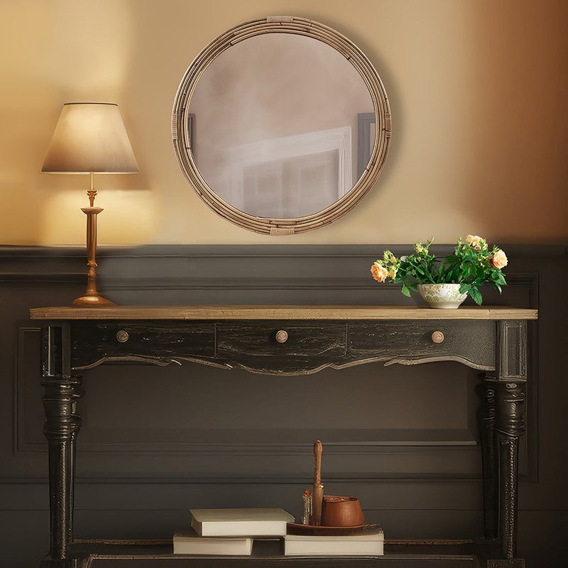 Luna Natural Rattan Round Wall Mirror by Martha Stewart