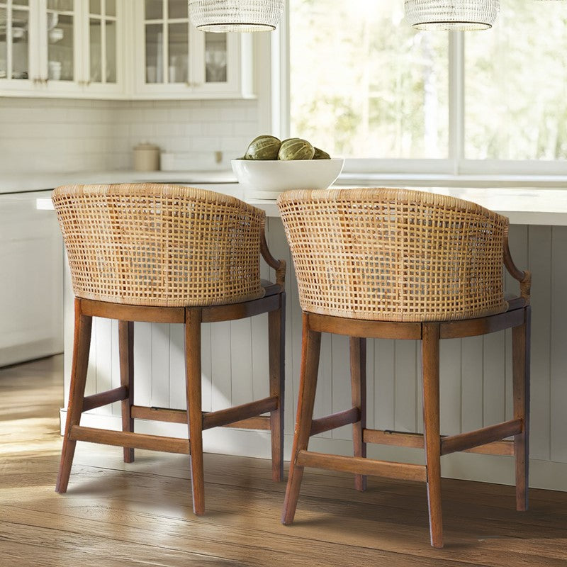 Playa Handcrafted Rattan & Wood Counter Stool 25" H by Martha Stewart