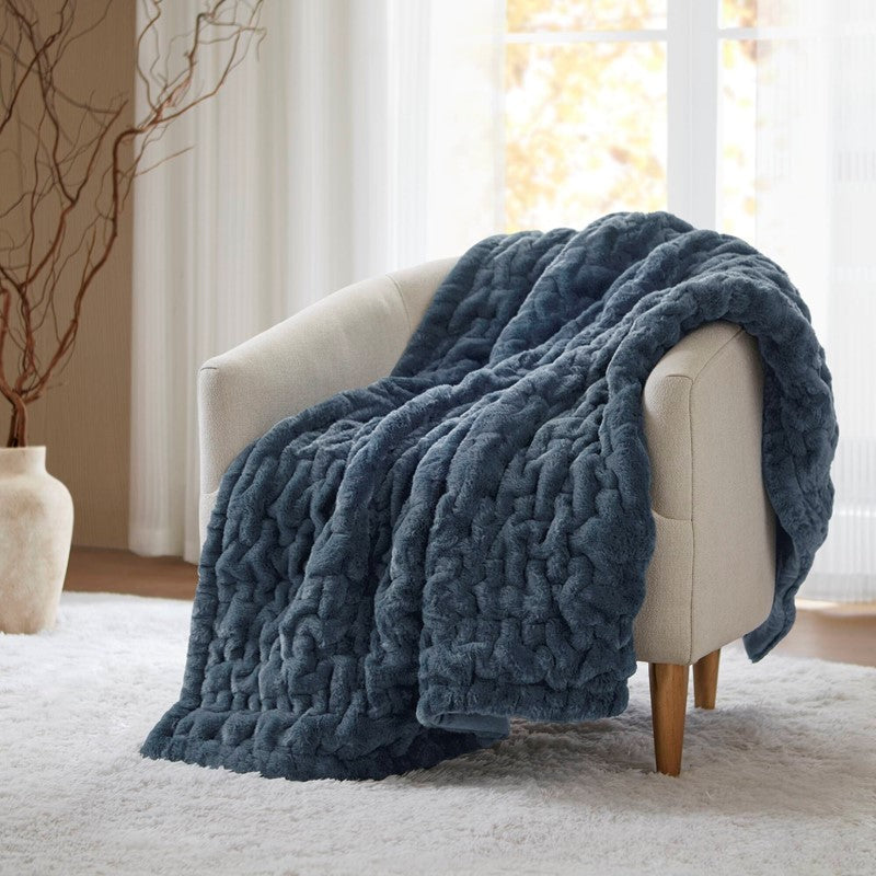 Ruched Fur Throw by Madison Park
