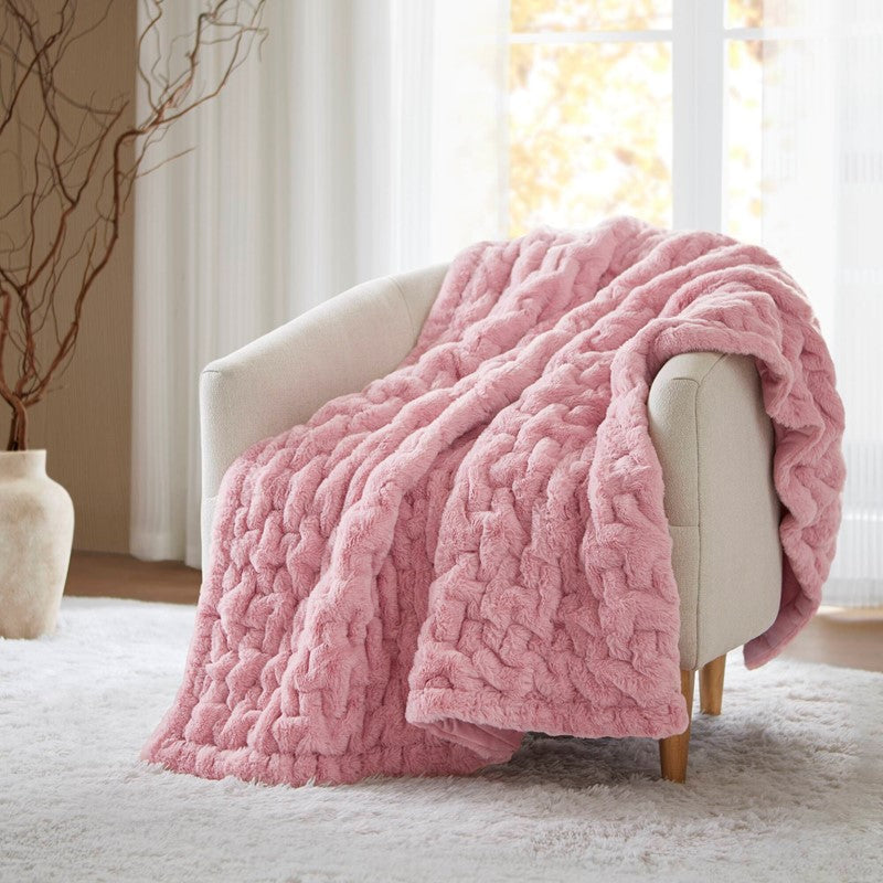 Ruched Fur Throw by Madison Park
