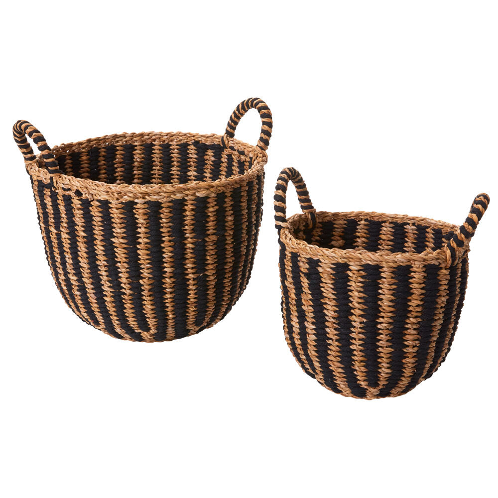Hand Woven Black Striped Basket