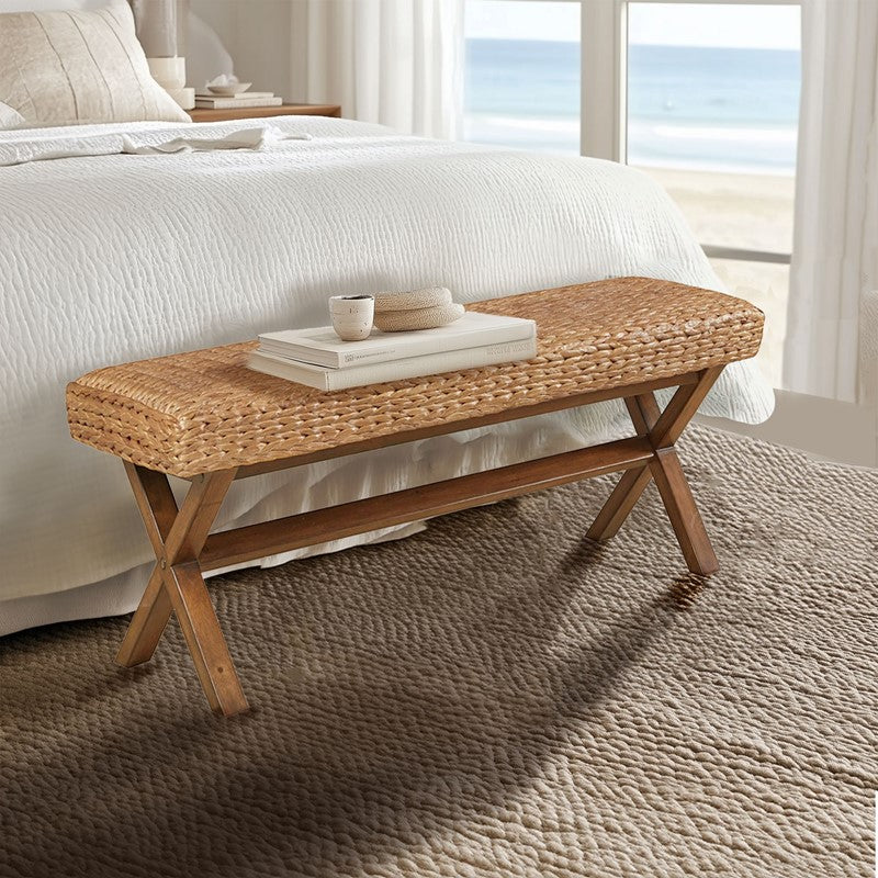 Hand-Woven Water Hyacinth Accent Bench