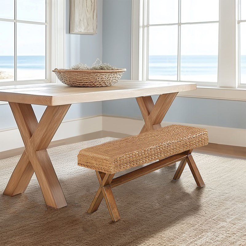 Hand-Woven Water Hyacinth Accent Bench