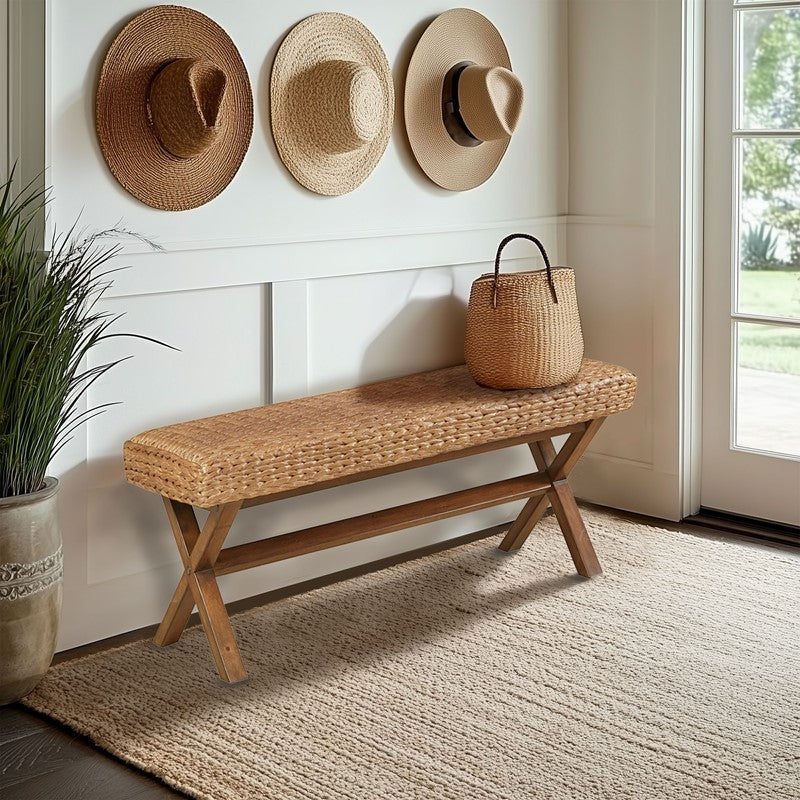 Hand-Woven Water Hyacinth Accent Bench