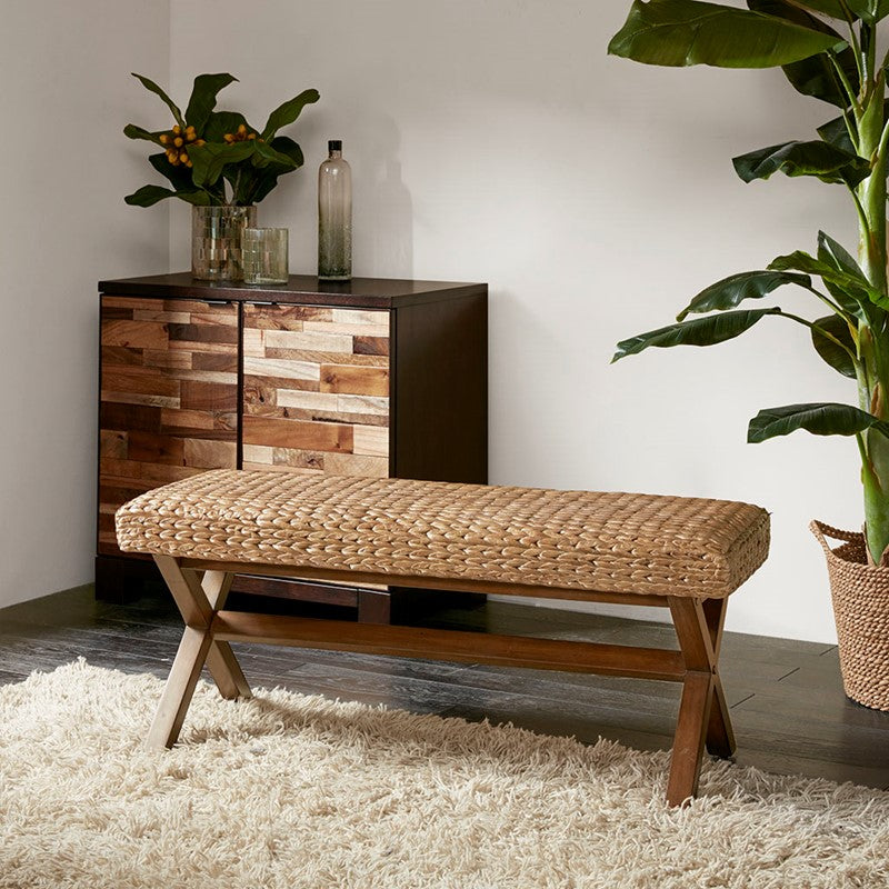Hand-Woven Water Hyacinth Accent Bench