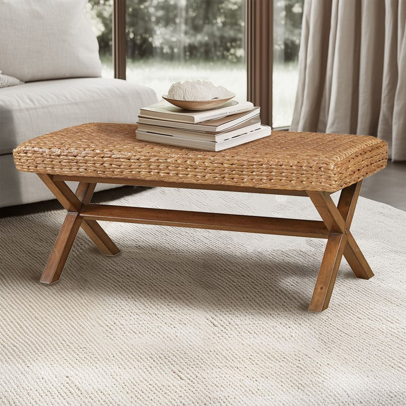 Hand-Woven Water Hyacinth Accent Bench