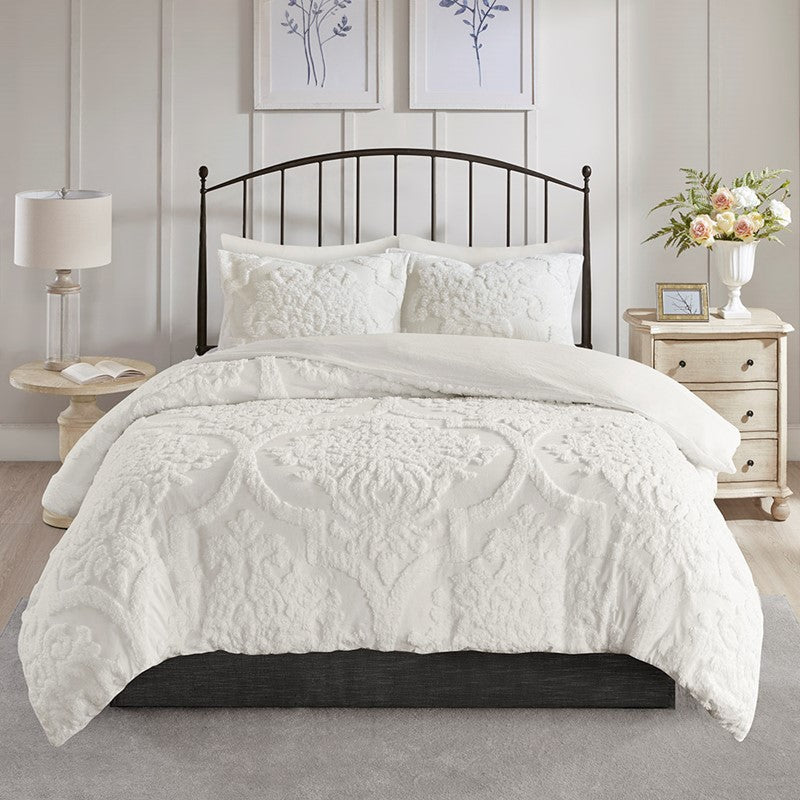 Viola 3 Piece Tufted Cotton Chenille Damask Duvet Cover Set by Madison Park
