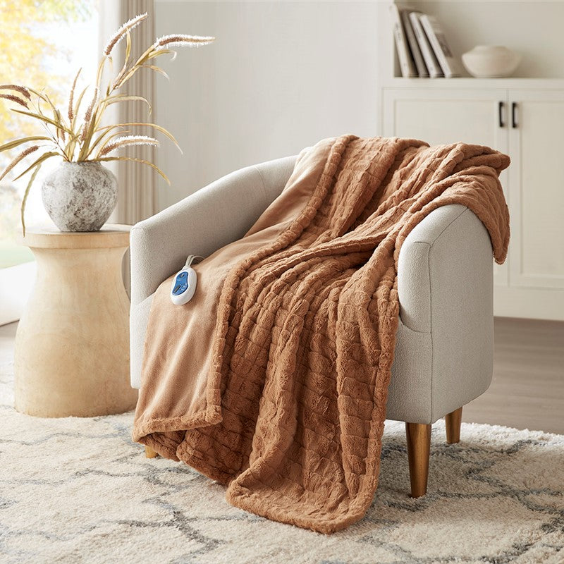 Zuri Oversized Faux Fur Heated Throw by Beauty Rest